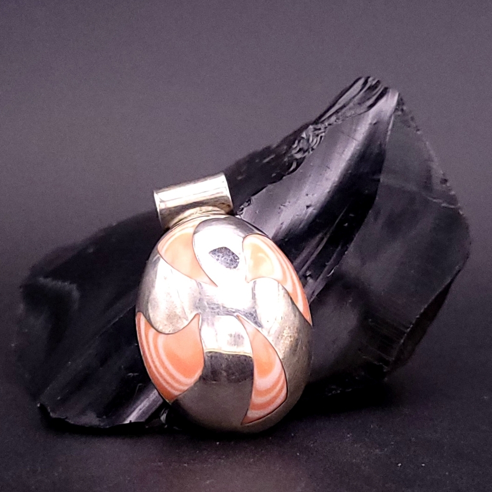 Vintage Mexico 925 Sterling Silver Candy Swirl Inlay Pendant